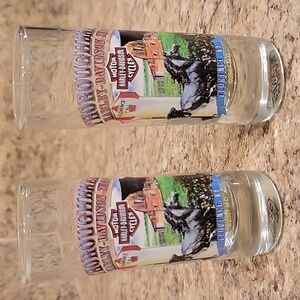 2 THROUGHBRED HARLEY-DAVIDSON 4" SHOT GLASSES....NWOT